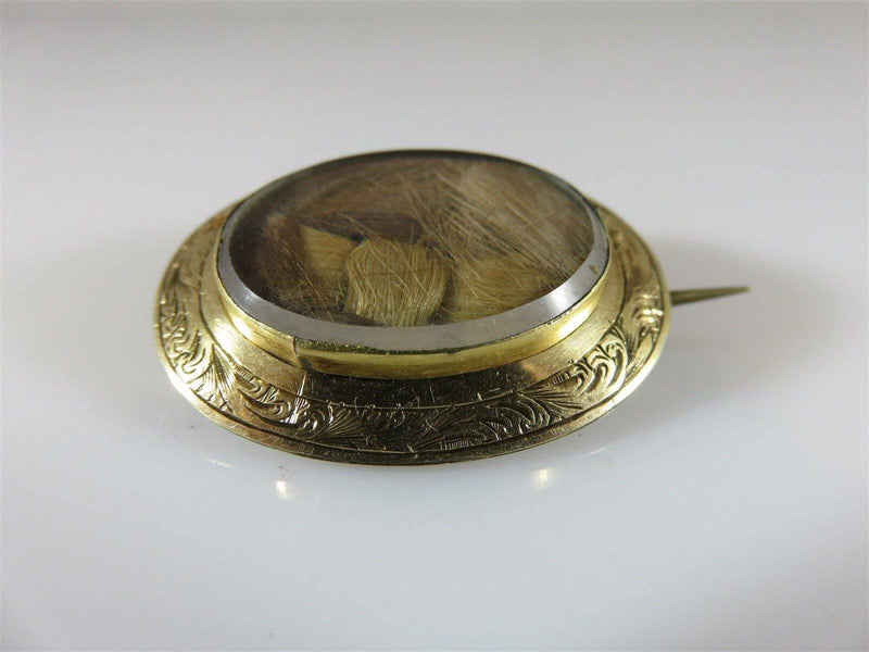 Circa Early 1800's Silver & Gold Chestnut Colored Hair Mourning Brooch - Just Stuff I Sell