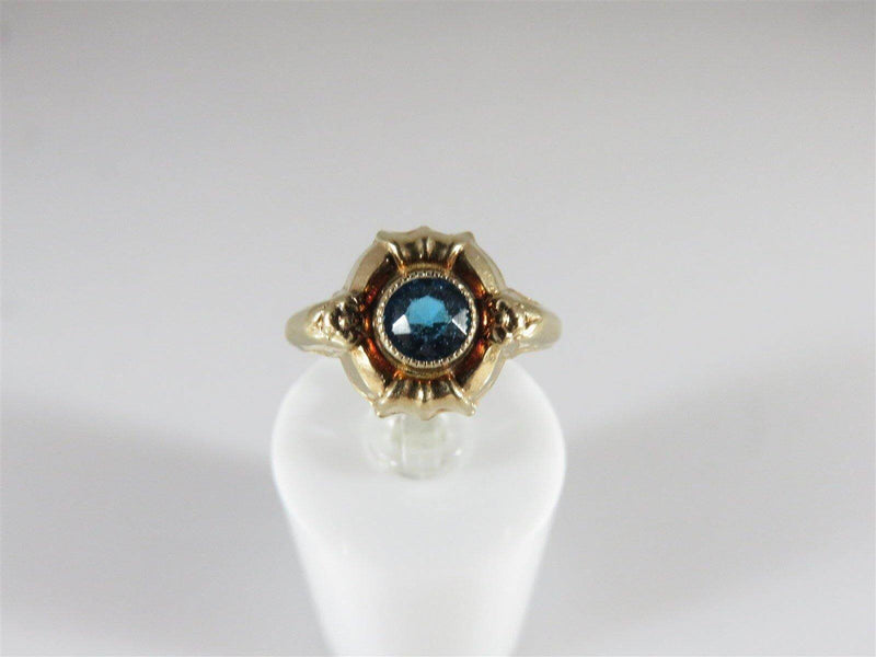10K Rose Gold Floral Setting Zircon Blue Glass Stone Solitaire Ring Size 4.75 - Just Stuff I Sell