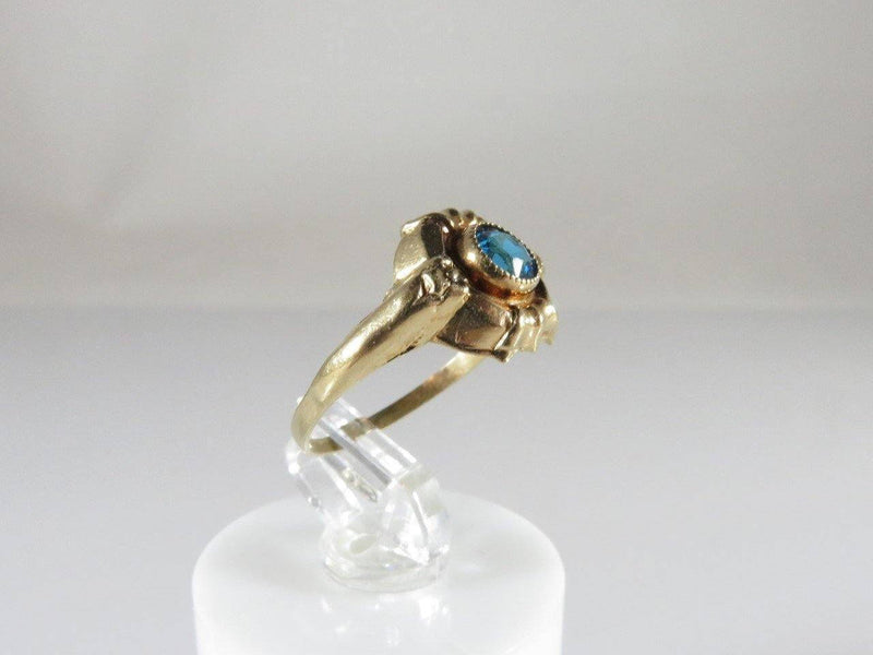 10K Rose Gold Floral Setting Zircon Blue Glass Stone Solitaire Ring Size 4.75 - Just Stuff I Sell