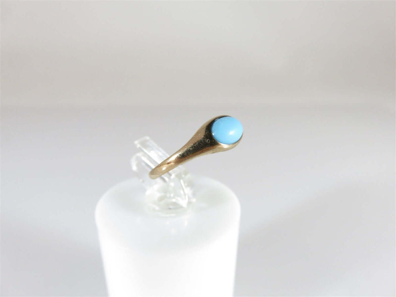 Antique 9K Rosy Yellow Gold Robins Egg Blue Turquoise Childs Ring Size 2 - Just Stuff I Sell