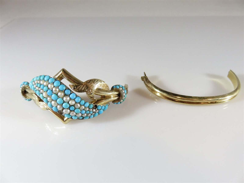 Antique 14K Gold Victorian Turquoise & Pearl Bracelet for Parts and Pieces - Just Stuff I Sell