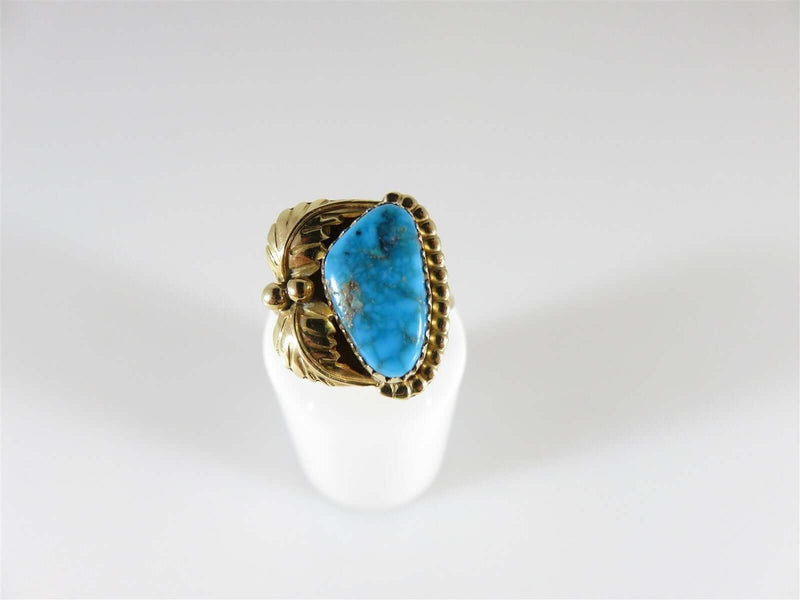 Beautiful Navajo Gold 14K Rich Blue Turquoise Women's Ring Size 4.75 - Just Stuff I Sell