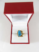 Beautiful Navajo Gold 14K Rich Blue Turquoise Women's Ring Size 4.75 - Just Stuff I Sell