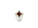 Victorian Wedding Ring Rosy 14K Briollet Cut Solitaire Garnet Seed Pearl Accents — Victorian Edwardian • 14K, Gold • Garnet,
