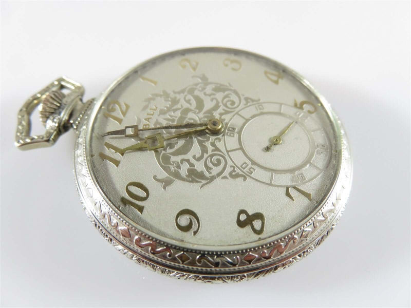 1927 Ball Watch Co 19J 12S 14K White Gold Filled Case Fancy Dial Pocket Watch - Just Stuff I Sell