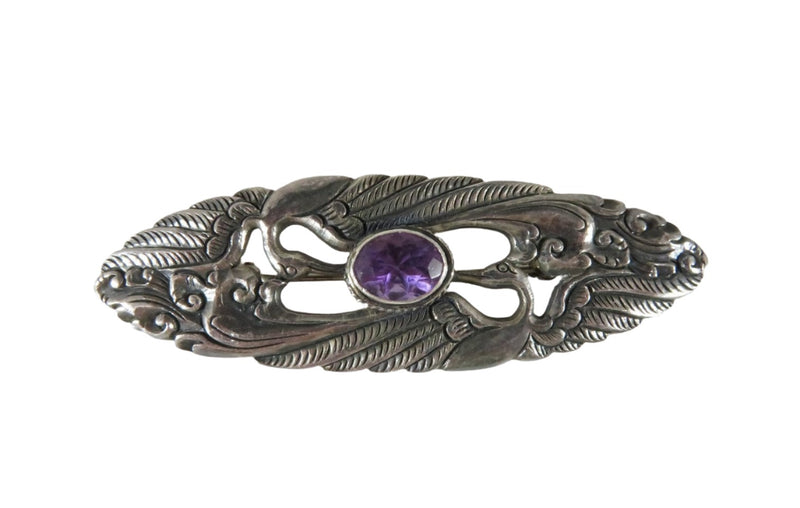 Signed SEJA Vintage Toned Art Deco Style Sterling Silver & Amethyst Brooch - Just Stuff I Sell