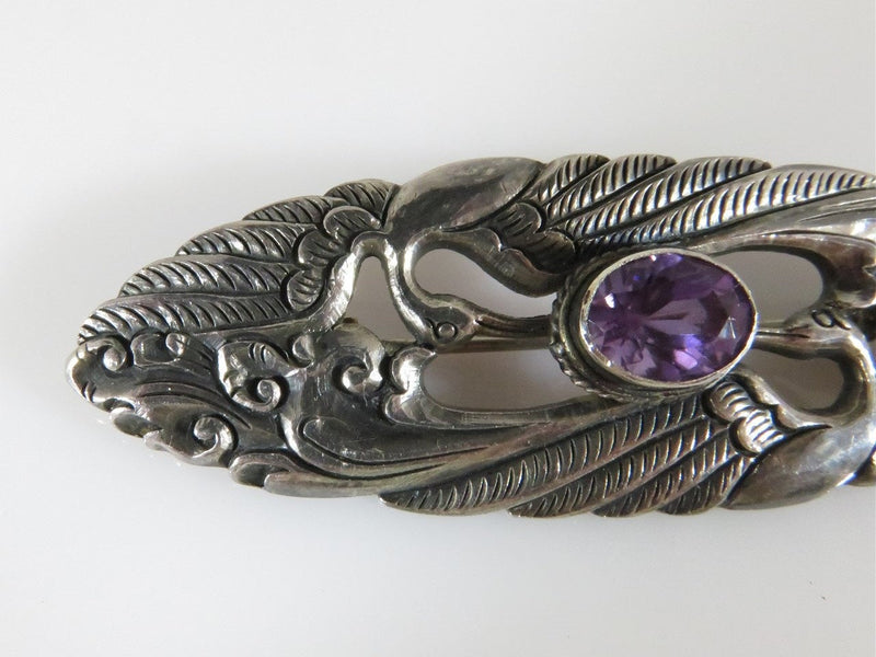 Signed SEJA Vintage Toned Art Deco Style Sterling Silver & Amethyst Brooch - Just Stuff I Sell