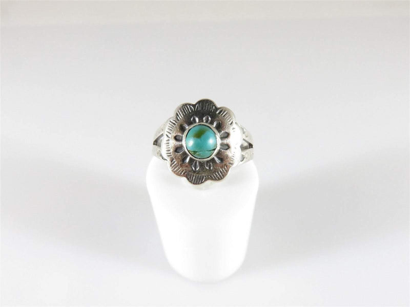 Vintage Native American Cabochon Turquoise Sterling Silver Ring Size 4 - Just Stuff I Sell