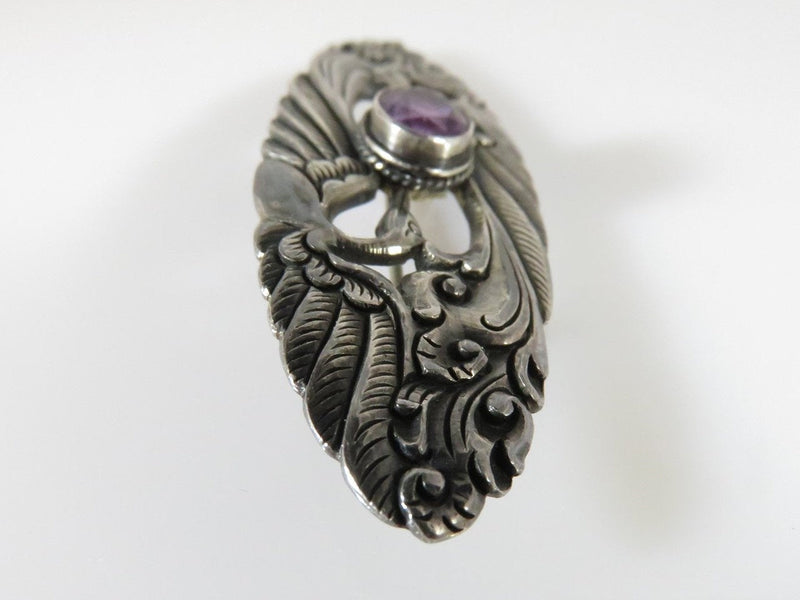 Signed SEJA Vintage Toned Art Deco Style Sterling Silver & Amethyst Brooch - Just Stuff I Sell