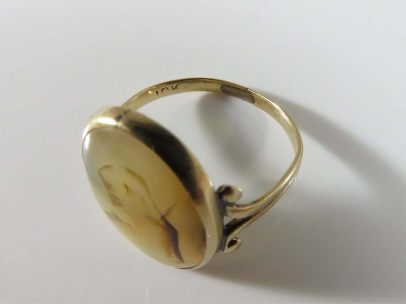 Antique 10K Yellow Gold Agate Ring Worn Semi Translucent Size 5 1/2 - Just Stuff I Sell