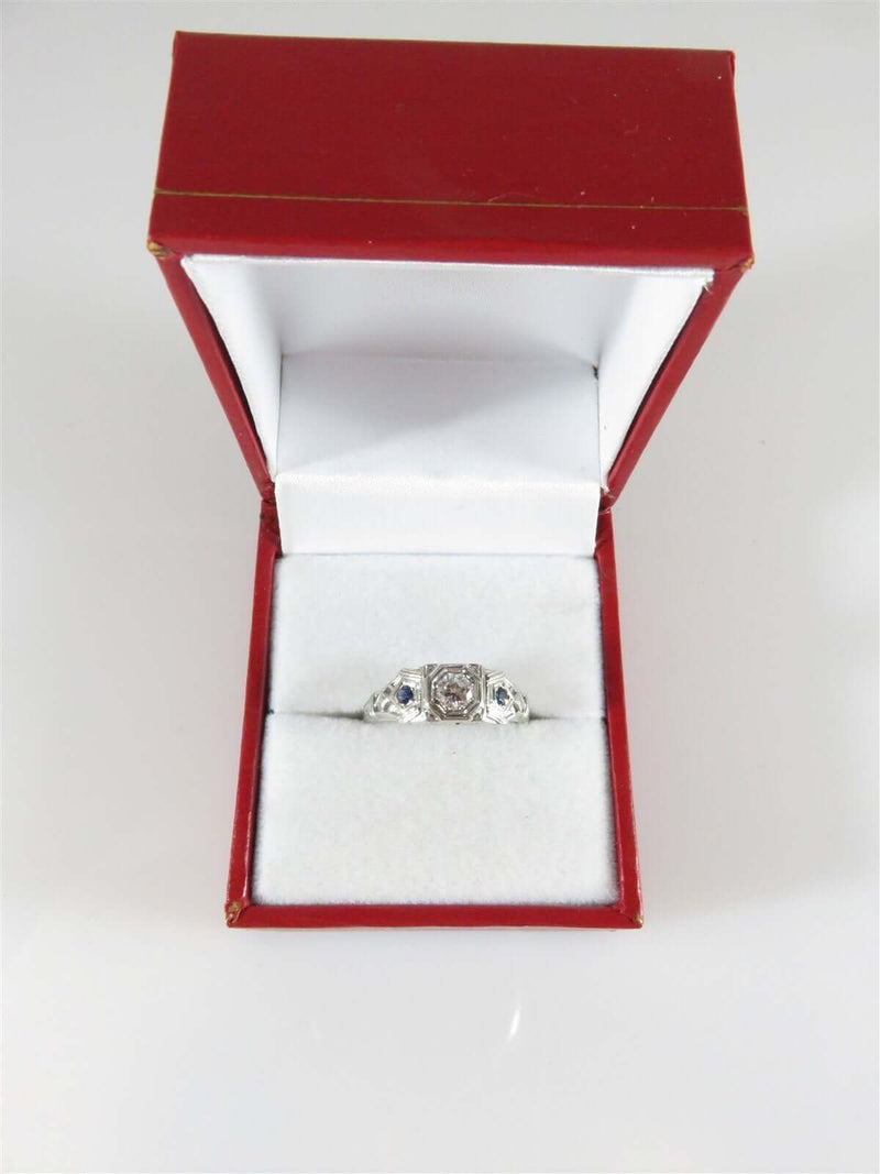 18K Gold Diamond Sapphire Art Deco Engagement Ring Size 7.5 Filigree Setting - Just Stuff I Sell