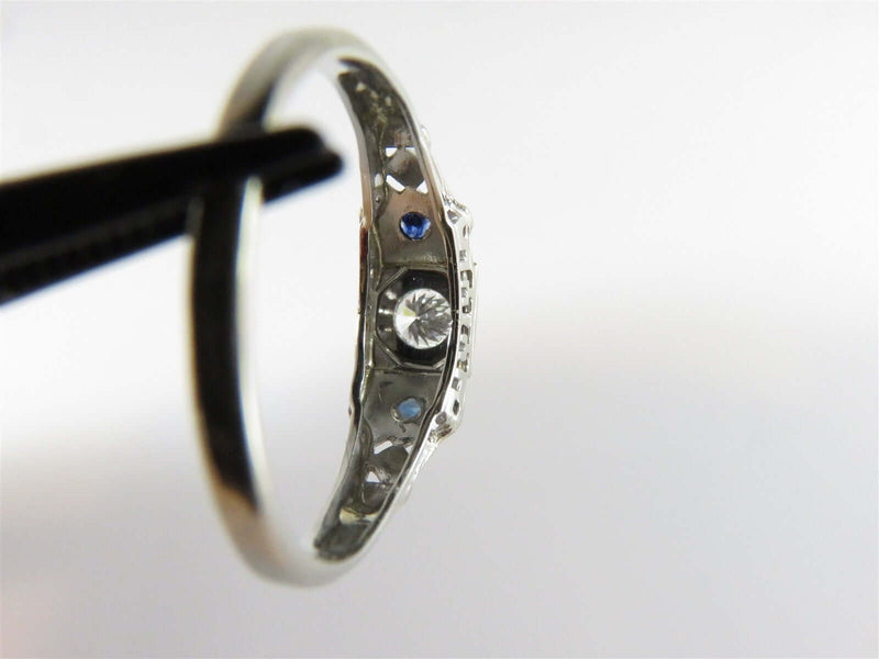 18K Gold Diamond Sapphire Art Deco Engagement Ring Size 7.5 Filigree Setting - Just Stuff I Sell