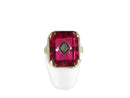 10K Art Deco Style Fancy Diamond Ruby Solitaire Ring Size 7.5 Yellow Gold - Just Stuff I Sell