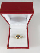 10K Rose Gold Floral Setting Zircon Blue Glass Stone Solitaire Ring Size 4.75 - Just Stuff I Sell