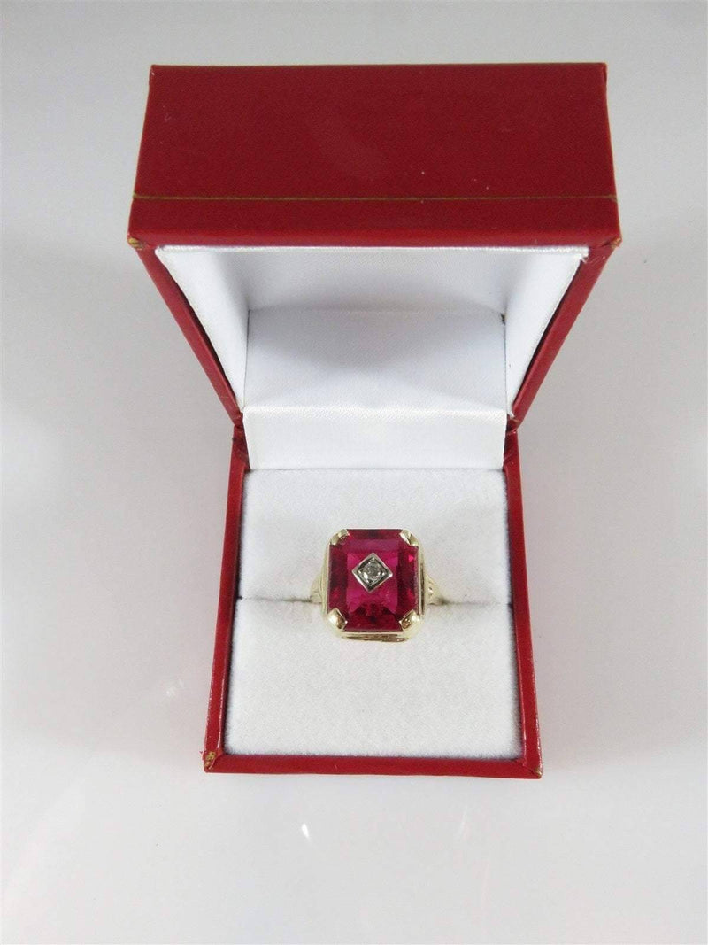 10K Art Deco Style Fancy Diamond Ruby Solitaire Ring Size 7.5 Yellow Gold - Just Stuff I Sell