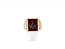Vintage 10K Gold Freemason Ring Masonic Symbol Size 11.5 Synth Ruby Insert — Men's Jewelry • 10K, Gold • Ruby — front view