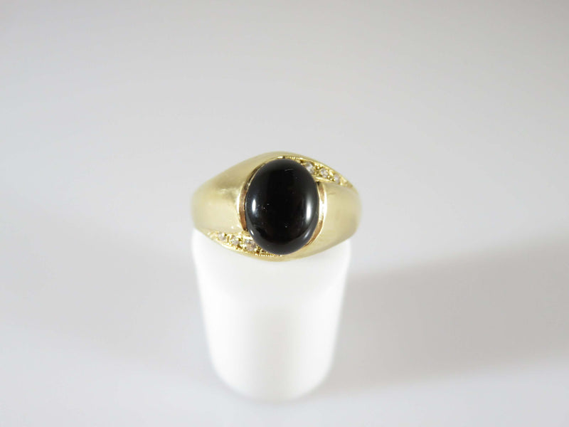 18K Solid Gold Men's Onyx Cabochon CZ Ring Size 9.75 4.6 grams - Just Stuff I Sell