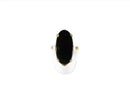 Retro Mid Century 10K Gold Set Polished Oval Onyx Cocktail Ring Size 6.25 — Mid Century • 10K, Gold — front view