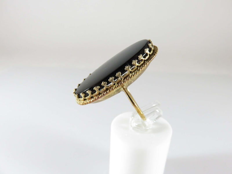 Bold 10K Fancy Prong Set Oval Onyx Cocktail Ring Victorian Style Size 6.5 - Just Stuff I Sell