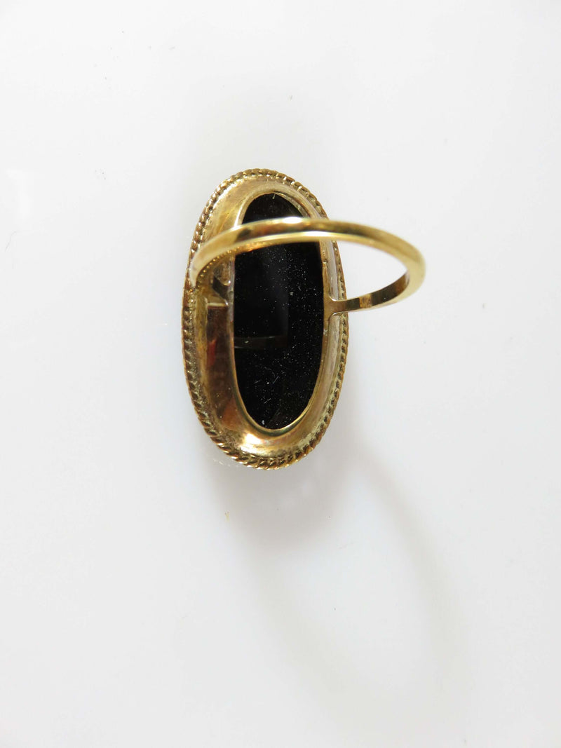 Bold 10K Fancy Prong Set Oval Onyx Cocktail Ring Victorian Style Size 6.5 - Just Stuff I Sell