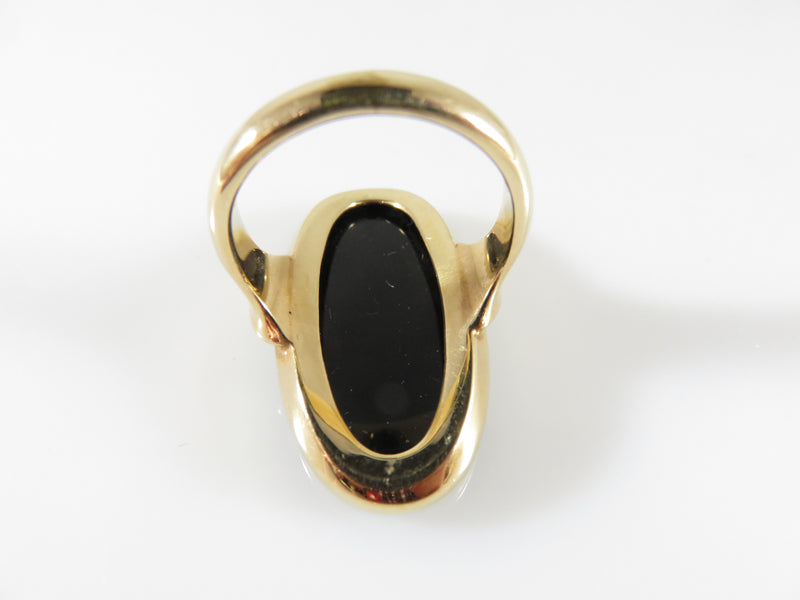 Stylish Victorian Style Oval Onyx Statement Ring Heavy 14K Yellow Gold Size 7 - Just Stuff I Sell