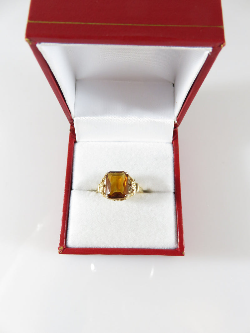 Vintage Faceted Citrine 10K Gold Retro Setting Size 6.25 - Just Stuff I Sell