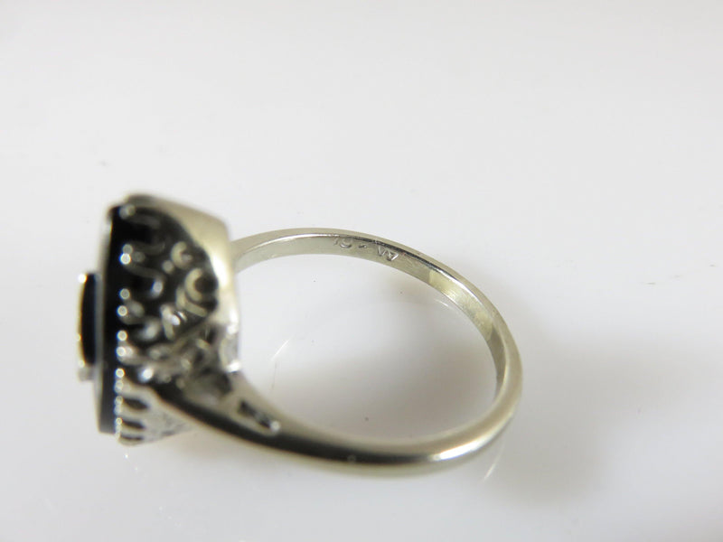 Retro Art Deco Style 10K White Gold Navette Onyx Diamond Ring Size 7.25 - Just Stuff I Sell