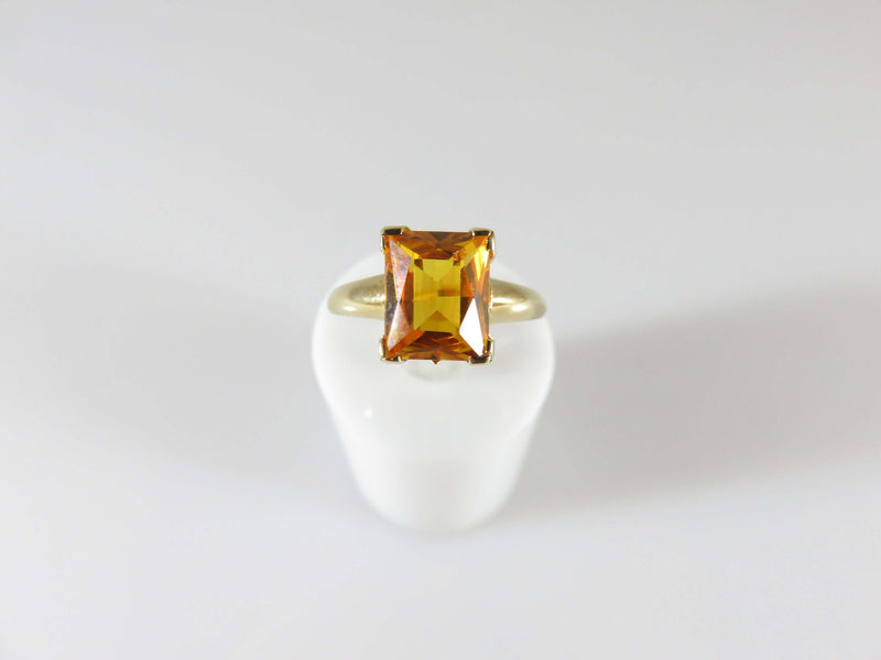 Emerald Cut Orange Sapphire 10K Gold Plainville Stock Co Ring Vintage Size 5 - Just Stuff I Sell