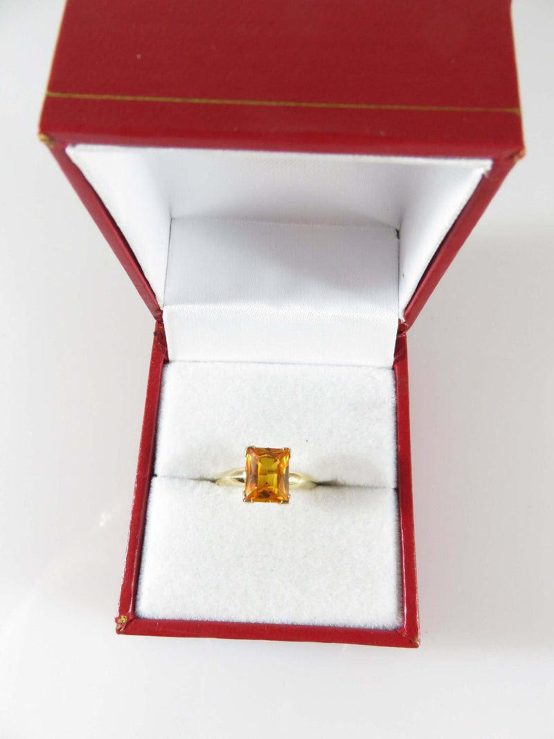 Emerald Cut Orange Sapphire 10K Gold Plainville Stock Co Ring Vintage Size 5 - Just Stuff I Sell