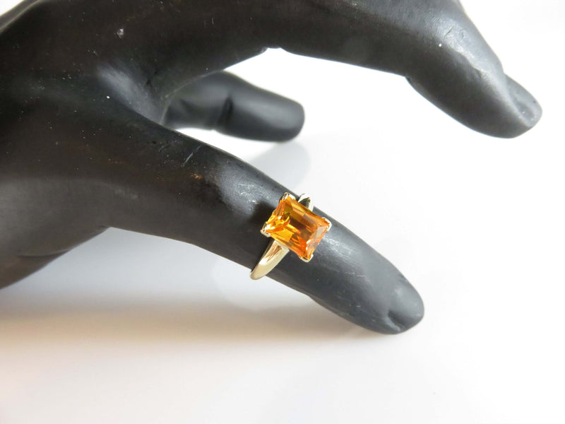 Emerald Cut Orange Sapphire 10K Gold Plainville Stock Co Ring Vintage Size 5 - Just Stuff I Sell