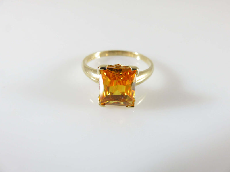 Emerald Cut Orange Sapphire 10K Gold Plainville Stock Co Ring Vintage Size 5 - Just Stuff I Sell