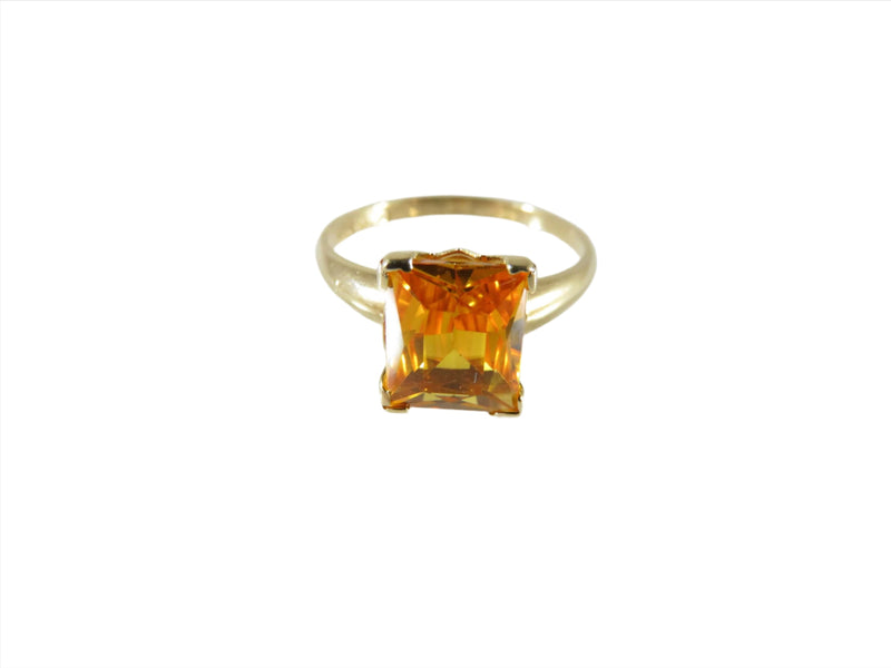 Emerald Cut Orange Sapphire 10K Gold Plainville Stock Co Ring Vintage Size 5 - Just Stuff I Sell