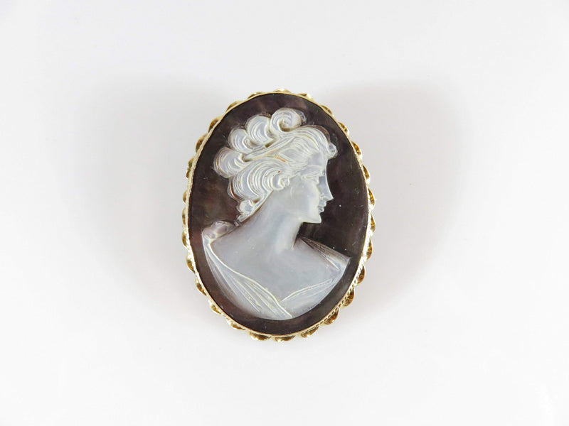 14K Gold Carved Mother of Pearl Cameo Brooch Pendant 1 3/4 x 1 3/8 10.2 grams - Just Stuff I Sell