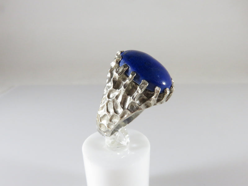 Men's Cabochon Blue Lapis Stone Sterling Silver Setting Size 10 1/2 Solitaire Pinky Ring - Just Stuff I Sell