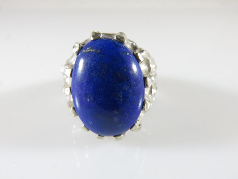 Men's Cabochon Blue Lapis Stone Sterling Silver Setting Size 10 1/2 Solitaire Pinky Ring - Just Stuff I Sell