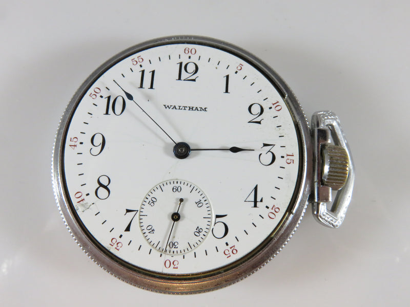 Waltham Model 1908 Traveler 7J 16S Pocket Watch Running Stainless Defiance Case - Just Stuff I Sell