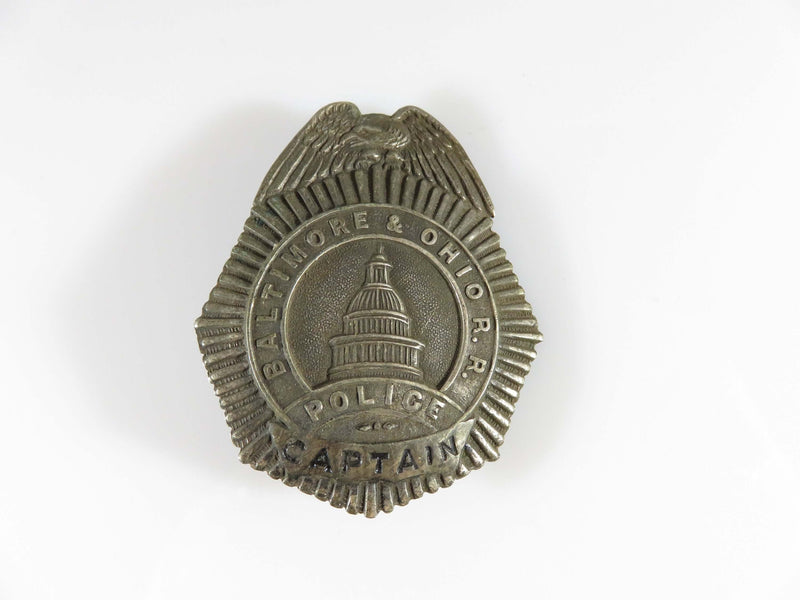 Antique B&O Railroad Baltimore Ohio Railroad Obsolete Police Captain Badge - Just Stuff I Sell