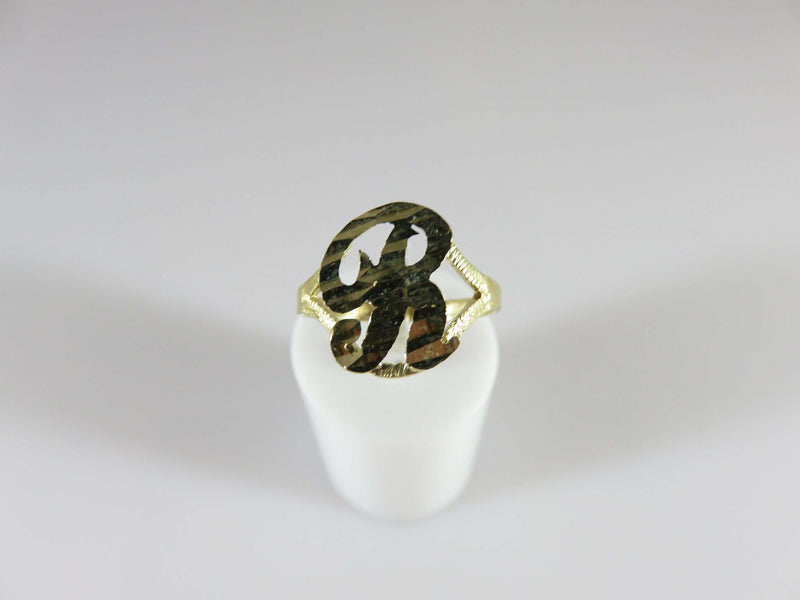 Letter R Initial Ring Size 6.75 Etched 10K Gold R Signet Style Vanity Ring - Just Stuff I Sell