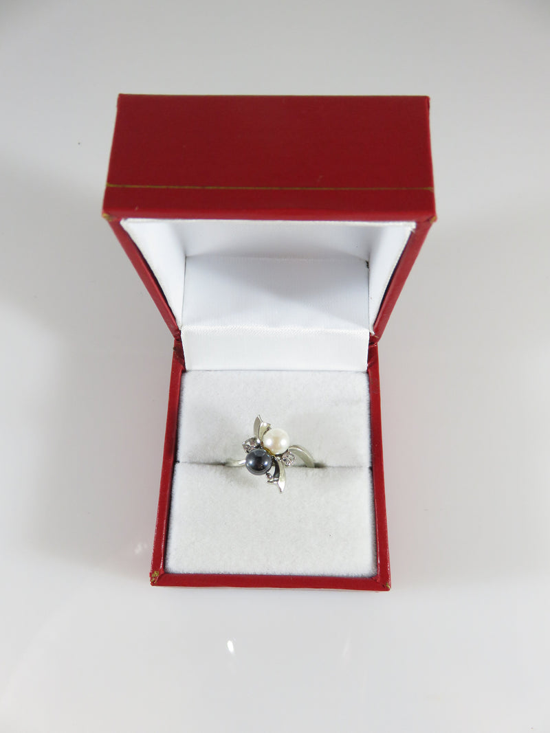 Vintage Black White Pearl Quartz 10K White Gold Ring Designed by Kimberly Sz 5 - Just Stuff I Sell