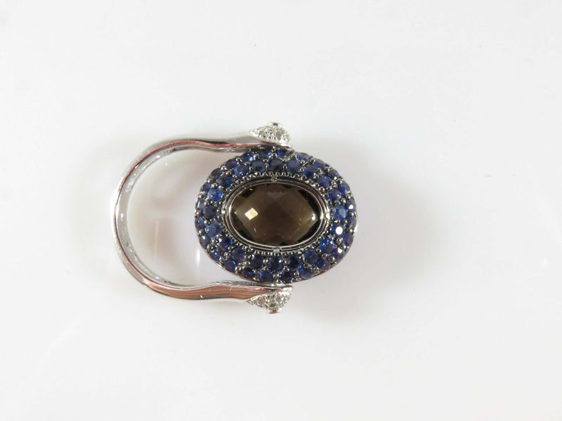 14K White Gold Egyptian Inspired Smoky Quartz Sapphire & Diamond Flip Ring 7.75 - Just Stuff I Sell