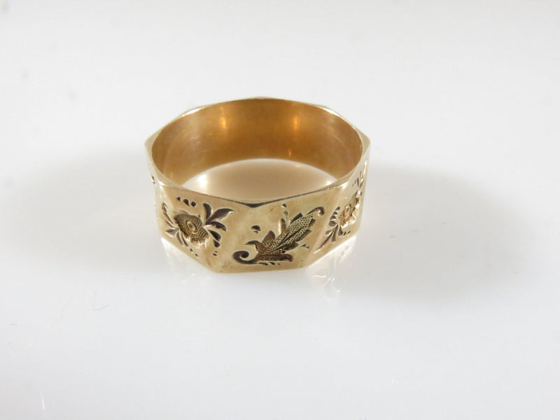 Victorian Hand Chamfered Leaf Flower Wedding Band Octagon J.R. Wood Sz 8.75 10K Rose Gold - Just Stuff I Sell