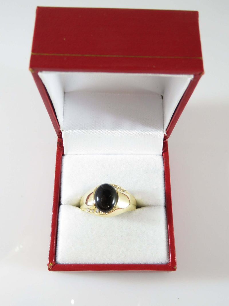 18K Solid Gold Men's Onyx Cabochon CZ Ring Size 9.75 4.6 grams - Just Stuff I Sell