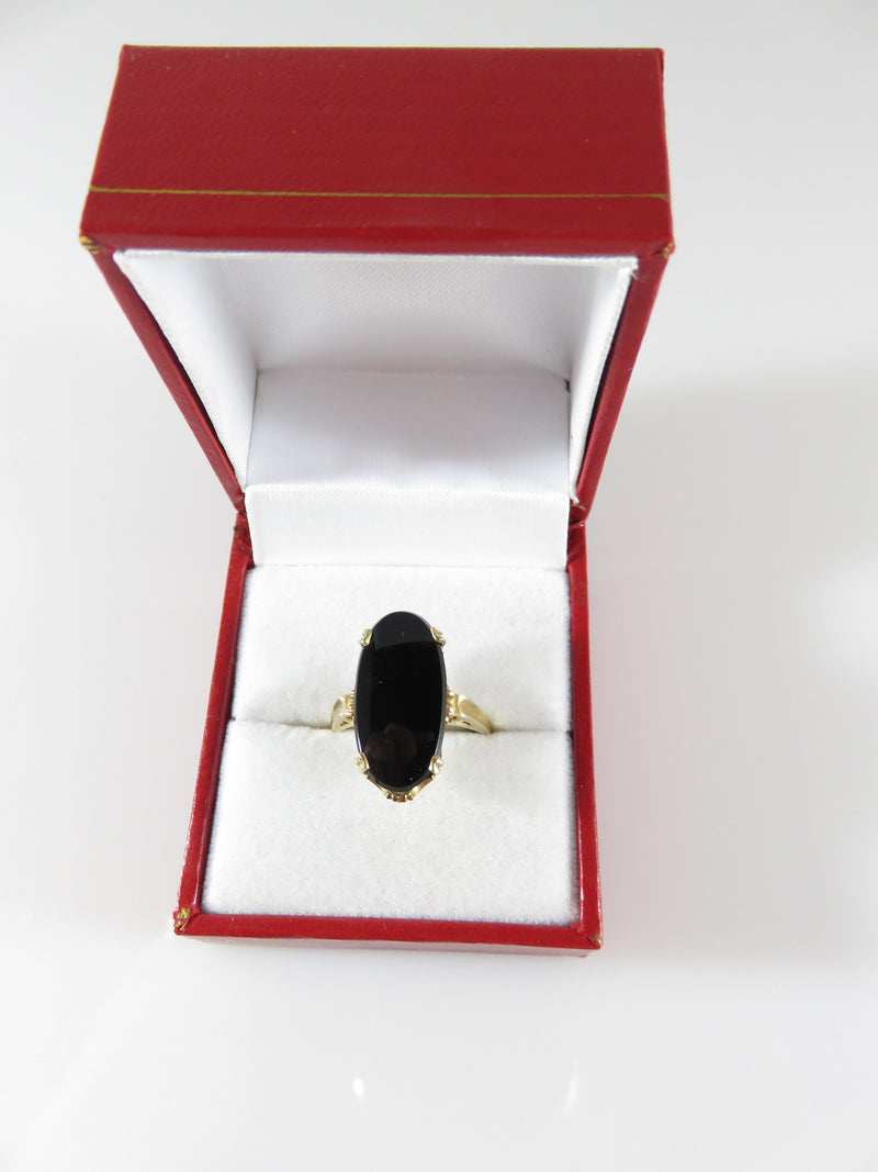 Retro Mid Century 10K Gold Set Polished Oval Onyx Cocktail Ring Size 6.25 - Just Stuff I Sell