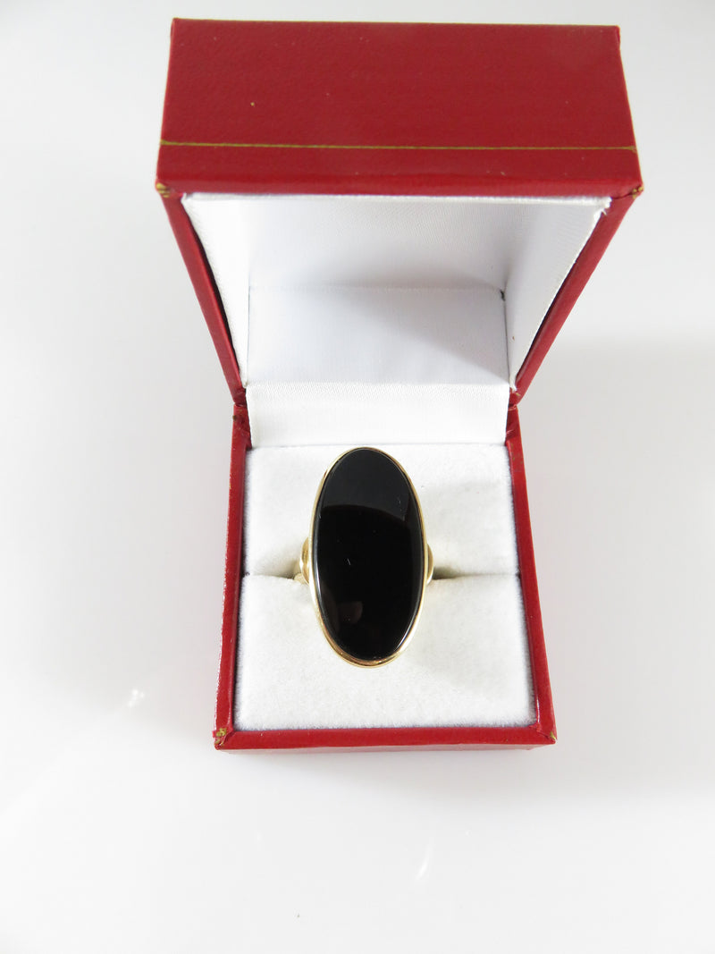 Stylish Victorian Style Oval Onyx Statement Ring Heavy 14K Yellow Gold Size 7 - Just Stuff I Sell