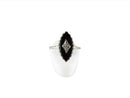 Retro Art Deco Style 10K White Gold Navette Onyx Diamond Ring Size 7.25 — Mid Century • 10K, Gold • Diamond — front view