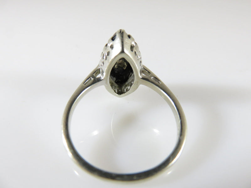 Retro Art Deco Style 10K White Gold Navette Onyx Diamond Ring Size 7.25 - Just Stuff I Sell