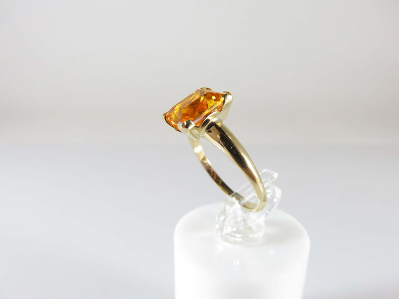 Emerald Cut Orange Sapphire 10K Gold Plainville Stock Co Ring Vintage Size 5 - Just Stuff I Sell