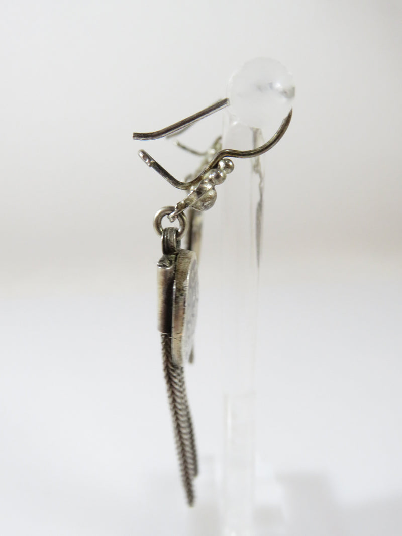 Victorian Style Sterling Silver Enamel Accented Tassel Earrings Kidney Wire - Just Stuff I Sell