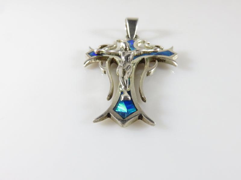 Stunning Vintage Art Nouveau Style Opal Inlay Cross 950 Silver Pendant Taxco - Just Stuff I Sell