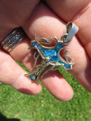 Stunning Vintage Art Nouveau Style Opal Inlay Cross 950 Silver Pendant Taxco - Just Stuff I Sell